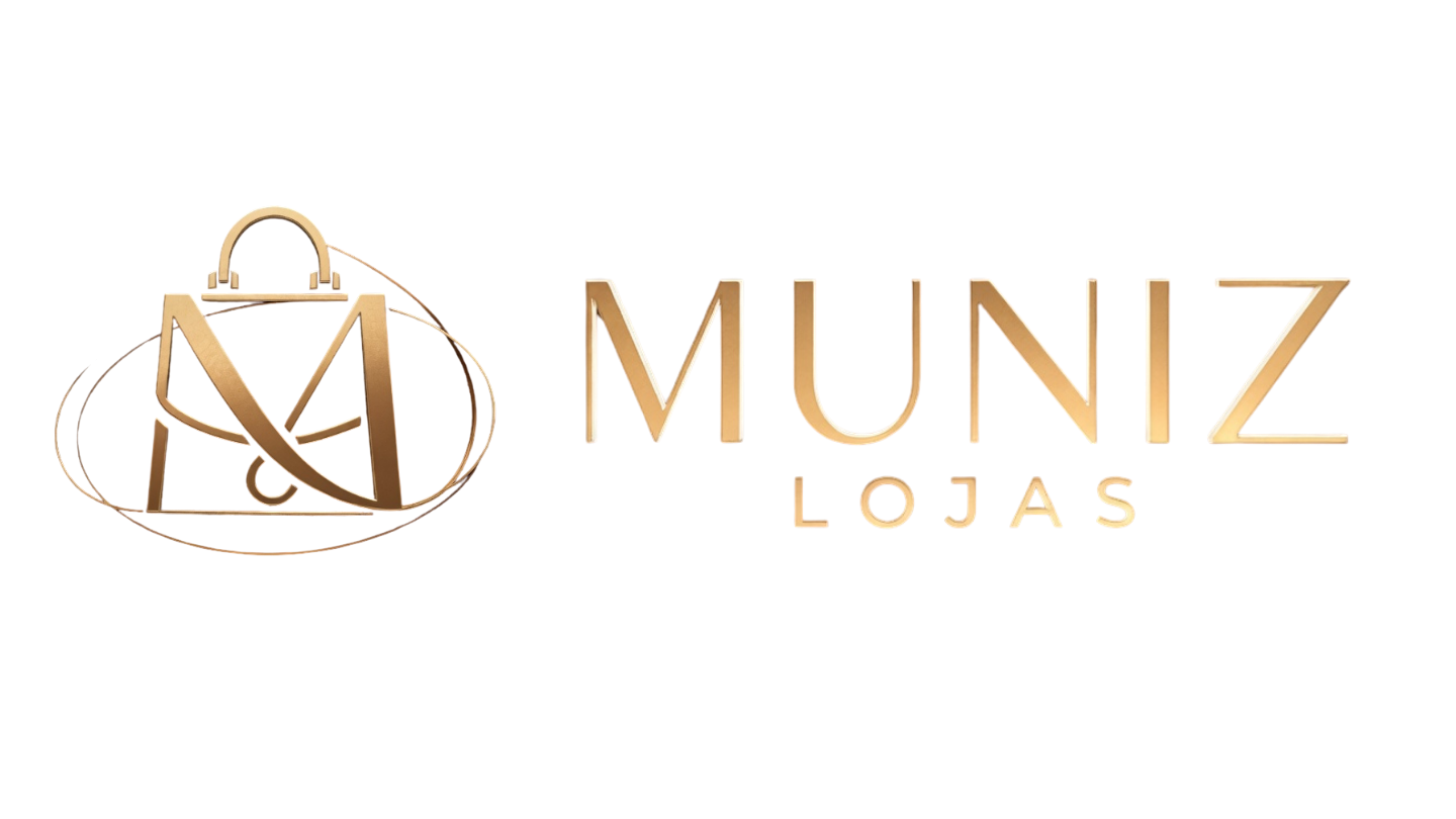 Logo Muniz Lojas dourada bolsas femininas premium luxo