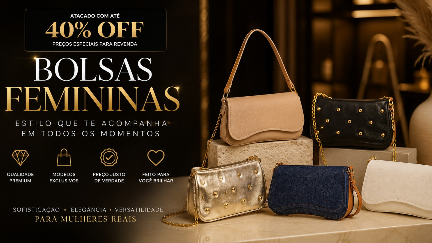 Banner de Bolsas Femininas Premium Muniz Lojas